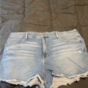 Good American Blue Jean Shorts Light Wash Distressed